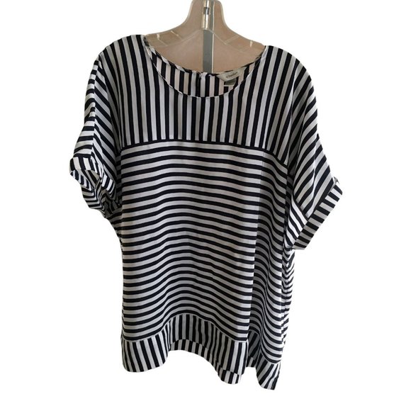 CJ Banks Striped Blouse Top Navy Blue & White Plus Size 3X Short Sleeves Light - Picture 1 of 9